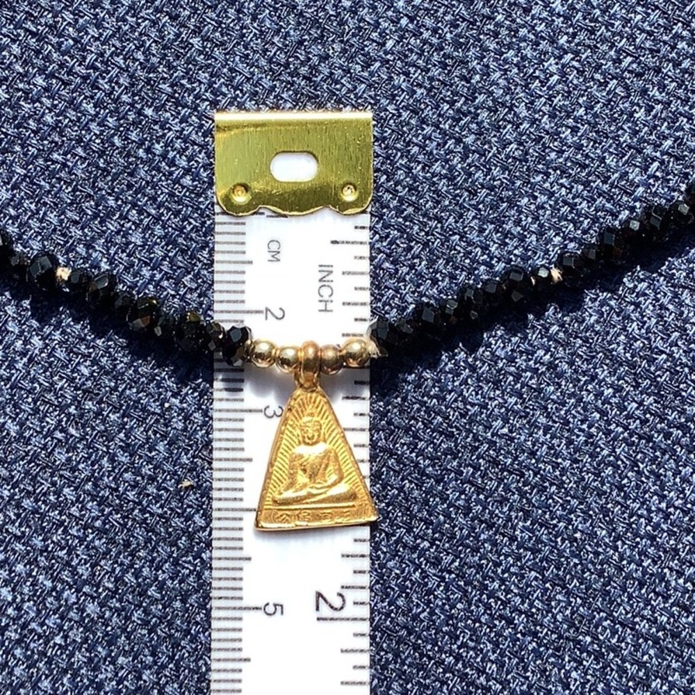 Gold and Black Beaded Necklace with Buddha Pendant - Picture 4 of 11